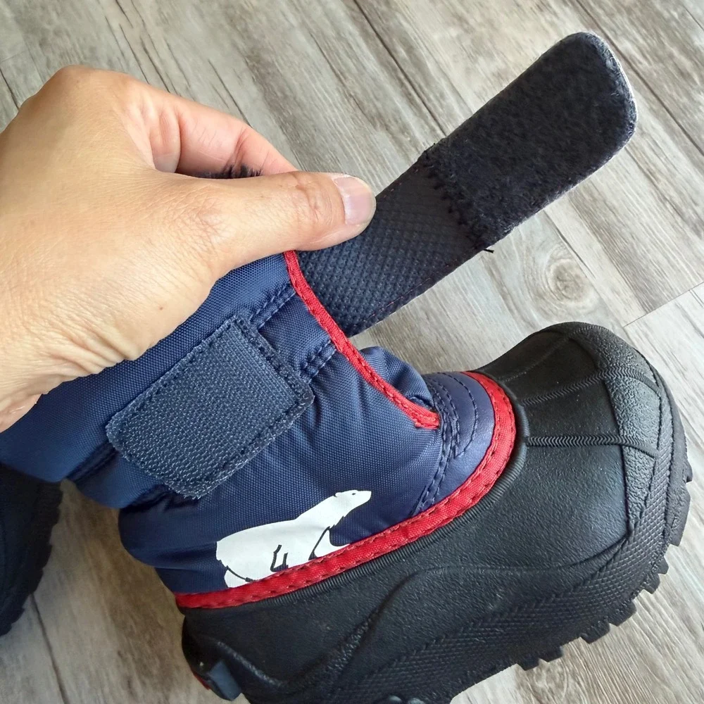 Sorel Snow Commander Kids Snow Boots Navy Blue Red Polar Bear Waterproof Size 7